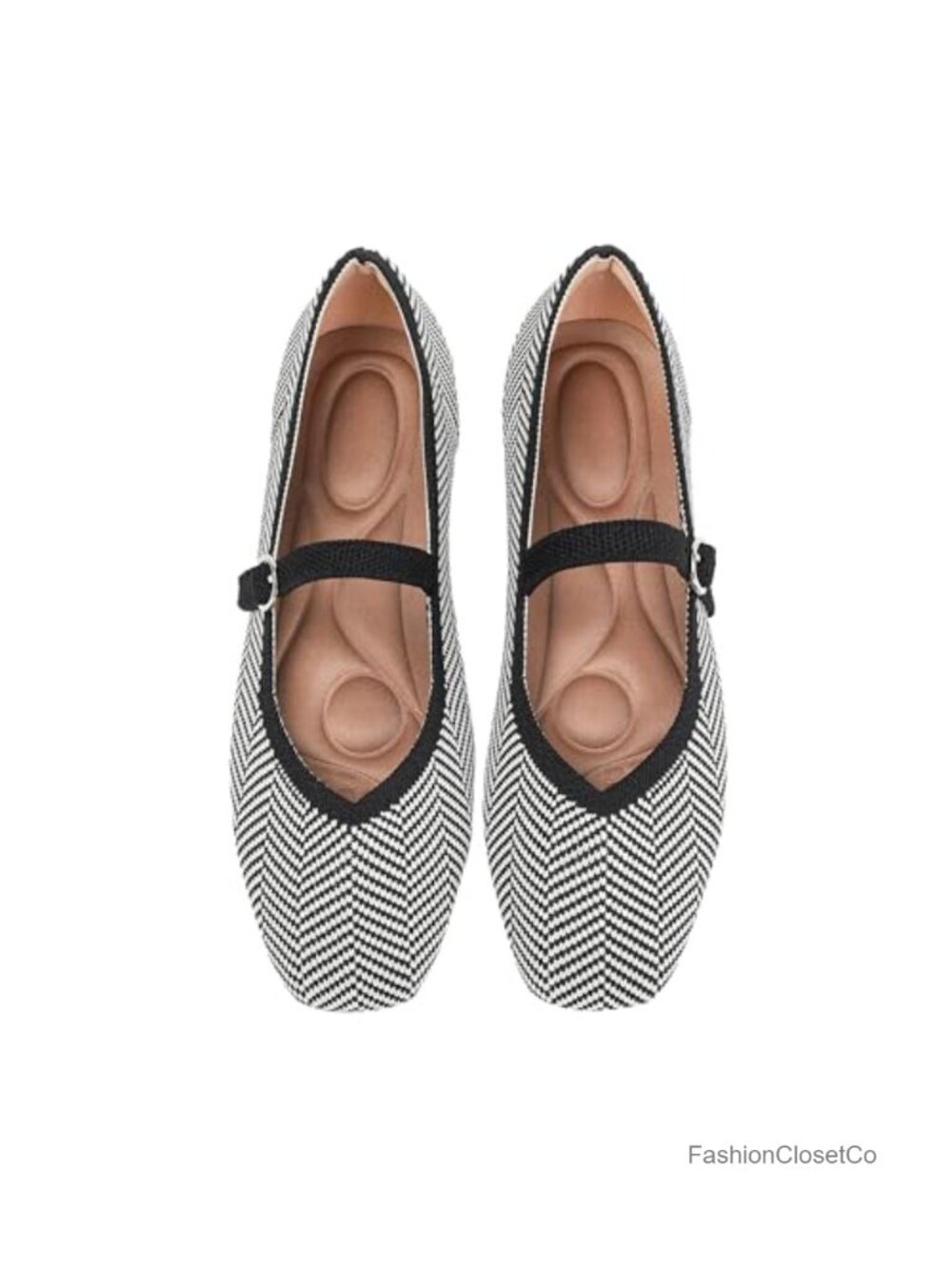 Knit Flats for Women Square Toe Casual Ballet Flat Shoes with Ankle Strap
